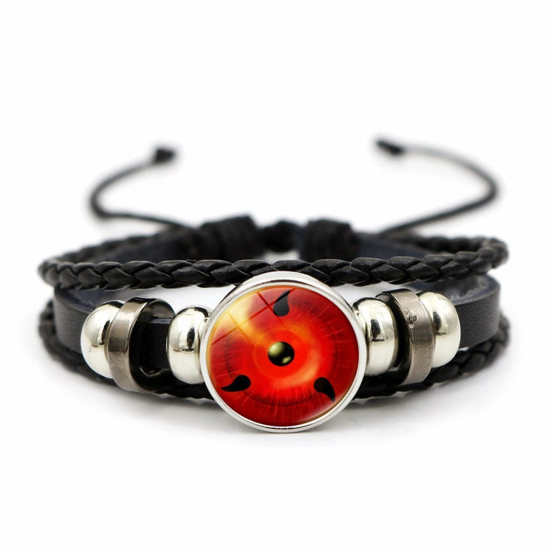 Naruto Sharingan Leather Bracelet For Men And Women Students Woven Bracelet Animation Kaleidoscope Hand Jewelry