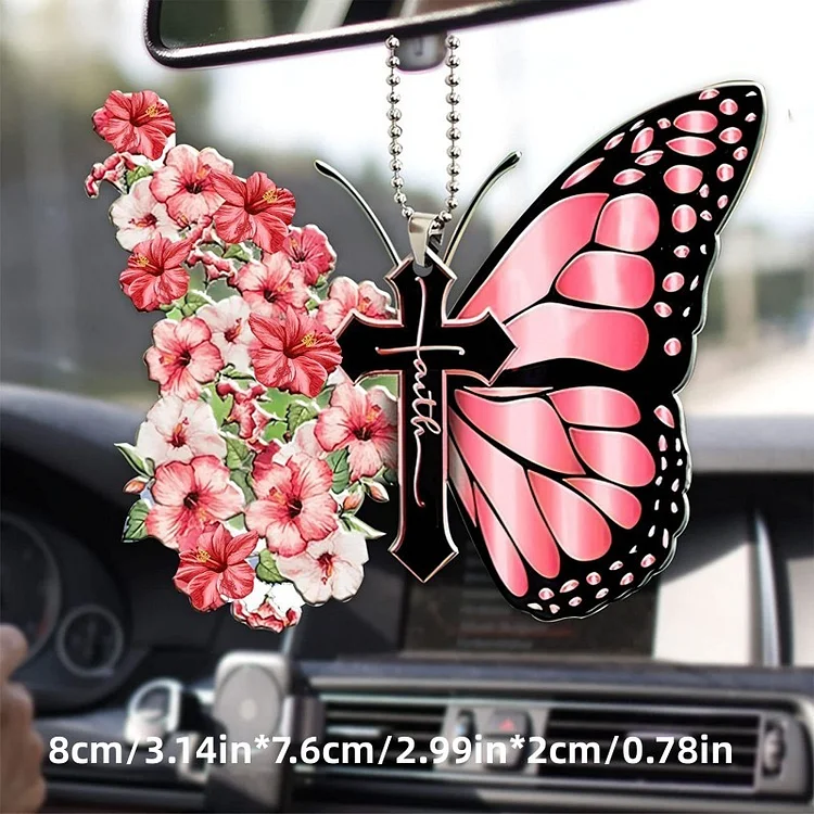 Butterfly Jesus Cross Car Pendant-BSTC1058