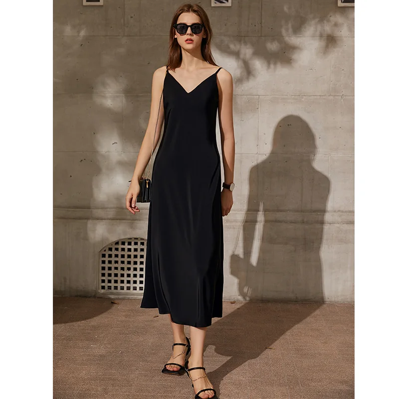 Minimalism Vintage Womens Summer Dress Offical Lady Solid Vneck Slim Fit Aline Calf Length Beach Dress For Women 12130034