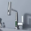 Smart Digital Display Hot And Cold Water Faucet Bathroom Faucet With Pull-Out Sprayer, Black Bathroom Sink Faucet With LED Temperature Display, Modern Single Hole Basin Faucet, Waterfall Bathroom Faucet