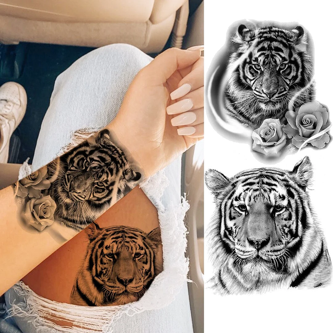 Black Lion Fashion Calf Temporary Tattoos For Women Adult Men Lion Geometric Owl Fake Tattoo Realistic Body Art Decoration Tatoo