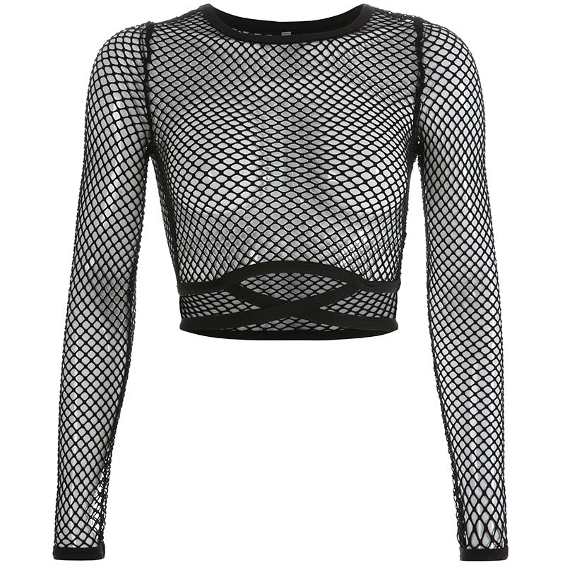 Women's New Mesh Hollow Sexy T-shirt Tops