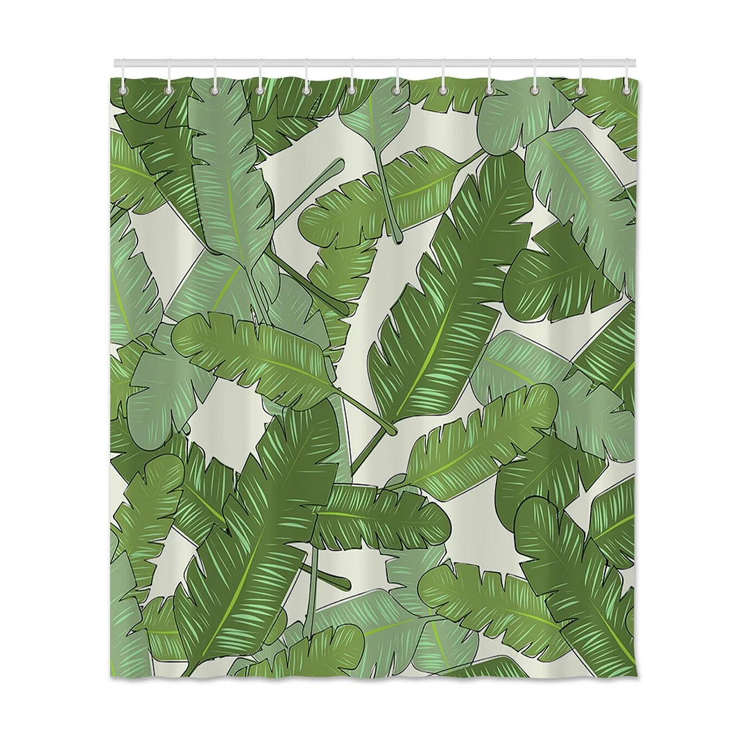 Green Leaves Printed Shower Curtain Bathroom Waterproof Shower Curtain Polyester Fabric Bathroom Curtain With Hooks Home Decor