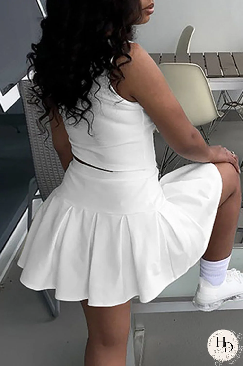 White Sexy Casual Solid Basic V Neck Sleeveless Two Pieces