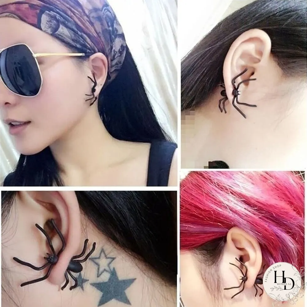 Pair Fashion Halloween Black Spider Stud Earrings Personality Double-sided Decoration