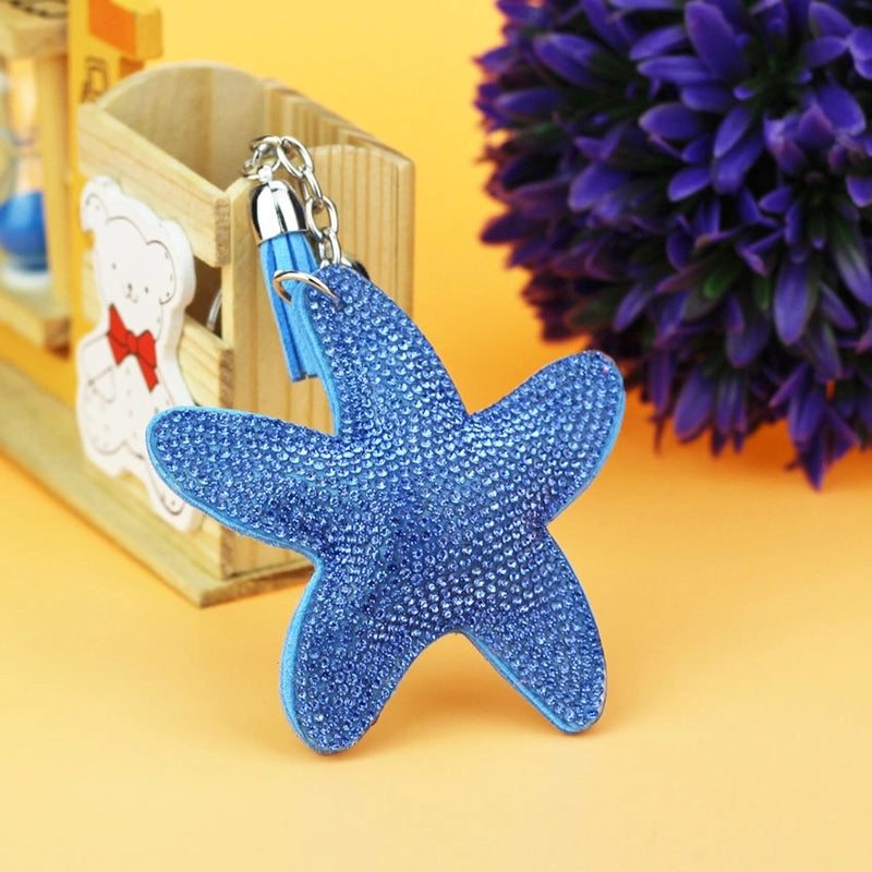 8 Pieces Glam Beach Starfish Flannel Diamond Women’S Keychain