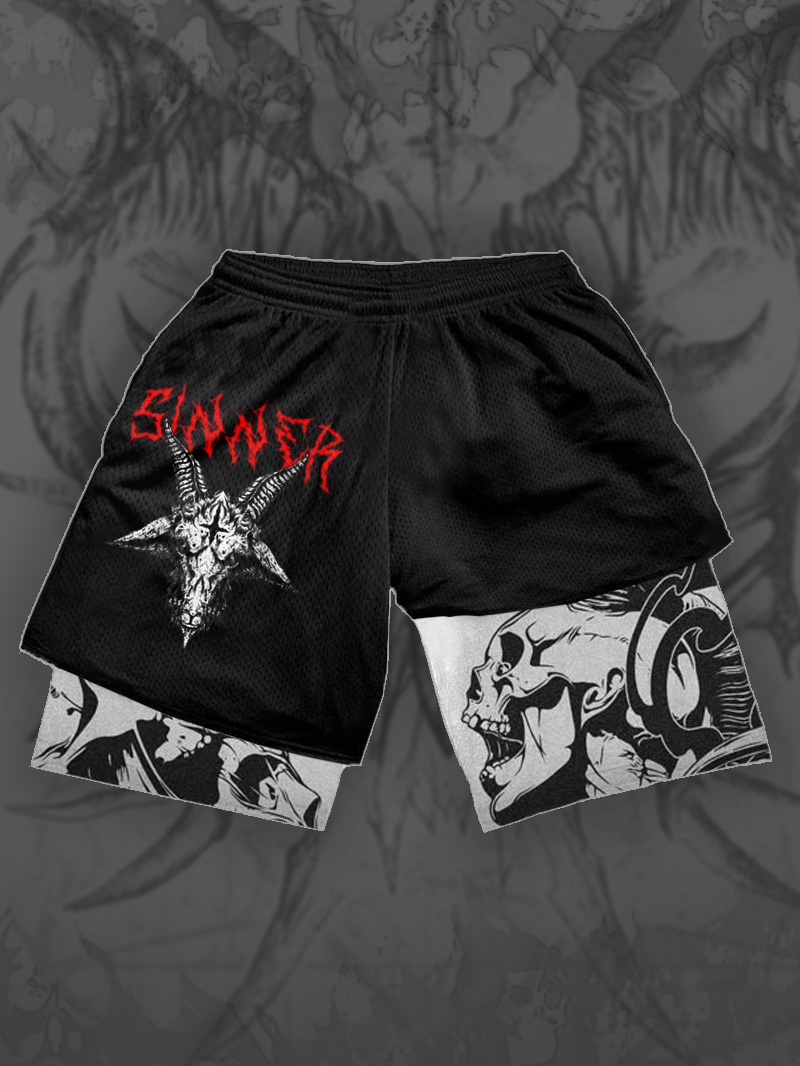 Art Satanic Goat Devil Sinner 2 In 1 Sports Shorts
