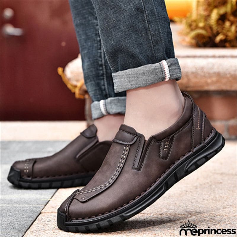 Vintage Style Contrast Stitching Flat Sole Soft Footbed Low-Top Loafers