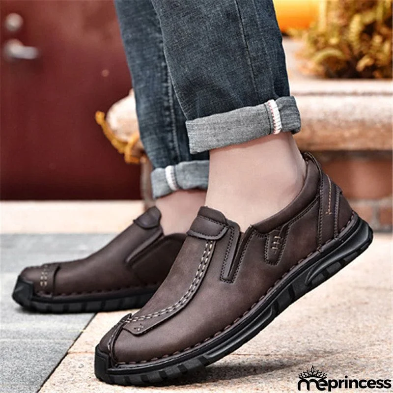 Vintage Style Contrast Stitching Flat Sole Soft Footbed Low-Top Loafers