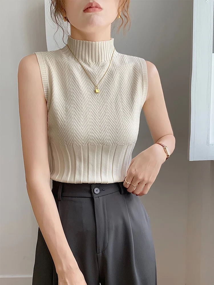 Uveng Uveng Vest Women In The 2024 New Spring And Summer High-Necked Knitted Shirt With Suit Sleeveless Top