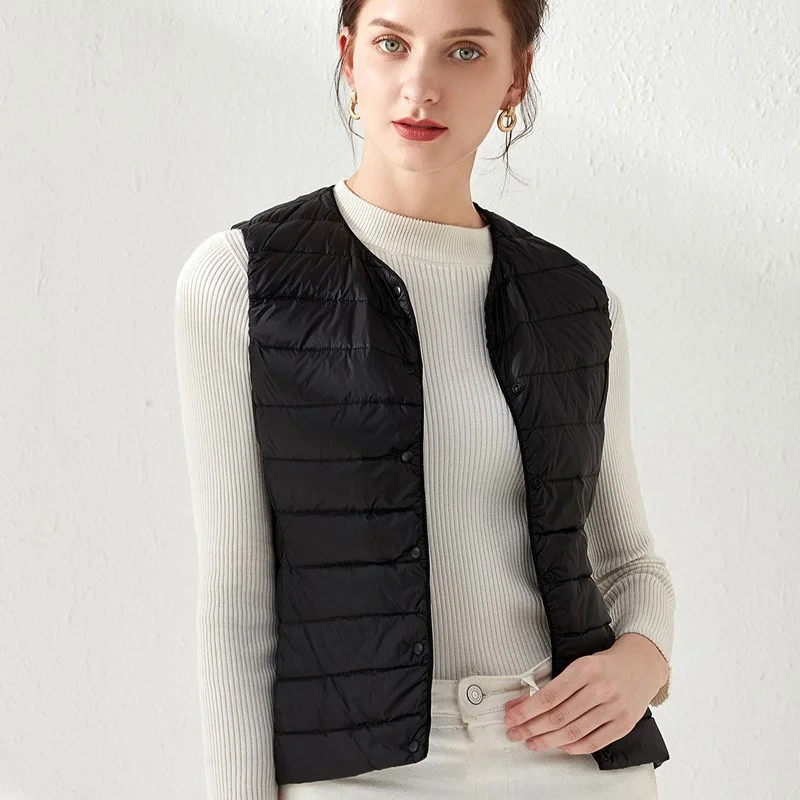 Woherb Hot Style Autumn Winter New Down Vest Female Thin And Short Money Without Collar Vest Fashion Portable Coat Slim Tide-Outfit Ideas