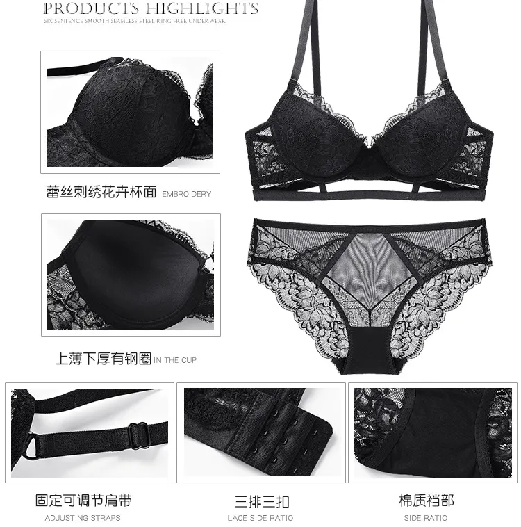 Churchf French Bra Set Breathable Cluster Sexy Thin Cup Thick Bra Comfortable Underwear