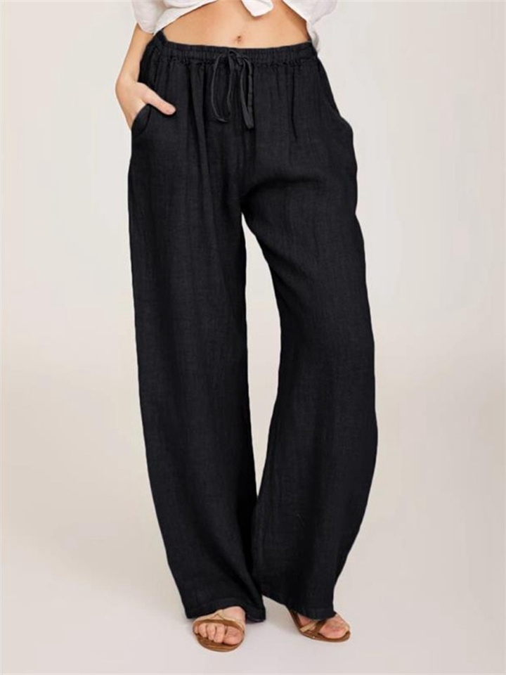 Women's Cotton and Linen Casual Loose Yoga Pants Straight Wide Leg Pants