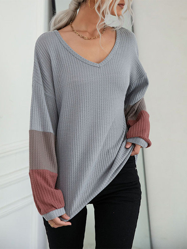 Women Long Sleeve V-neck Graphic Floral Printed Top