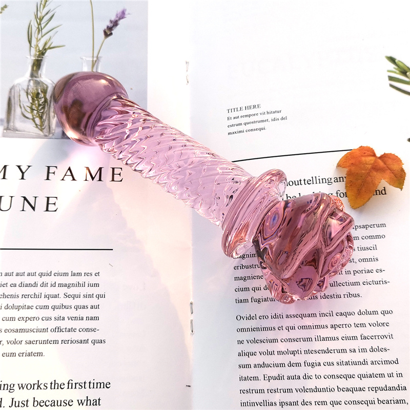 Clear Pink Rose Glass Butt Plug & Dildo