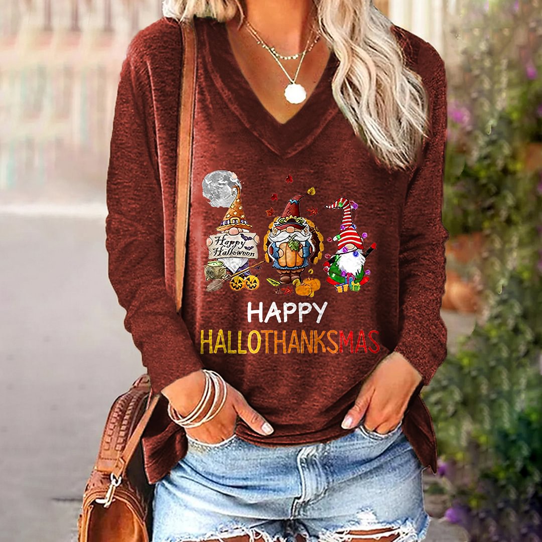 Happy Hallothanksmas Printed Women's T-shirt