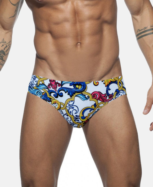 Beach Low Waist Chain Pattern Print Swimming Briefs