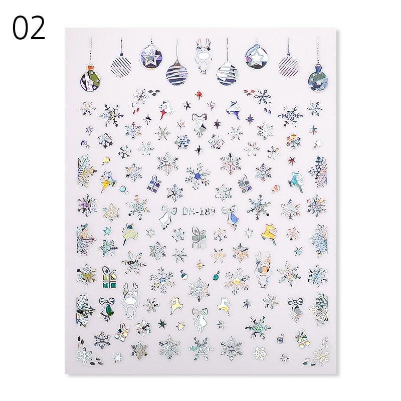 Churchf 1 Sheet 3D Christmas Nail Stickers iridescent Gold Silver Snowflake Self Adhesive Transfer Sliders For Nails Manicures Wraps