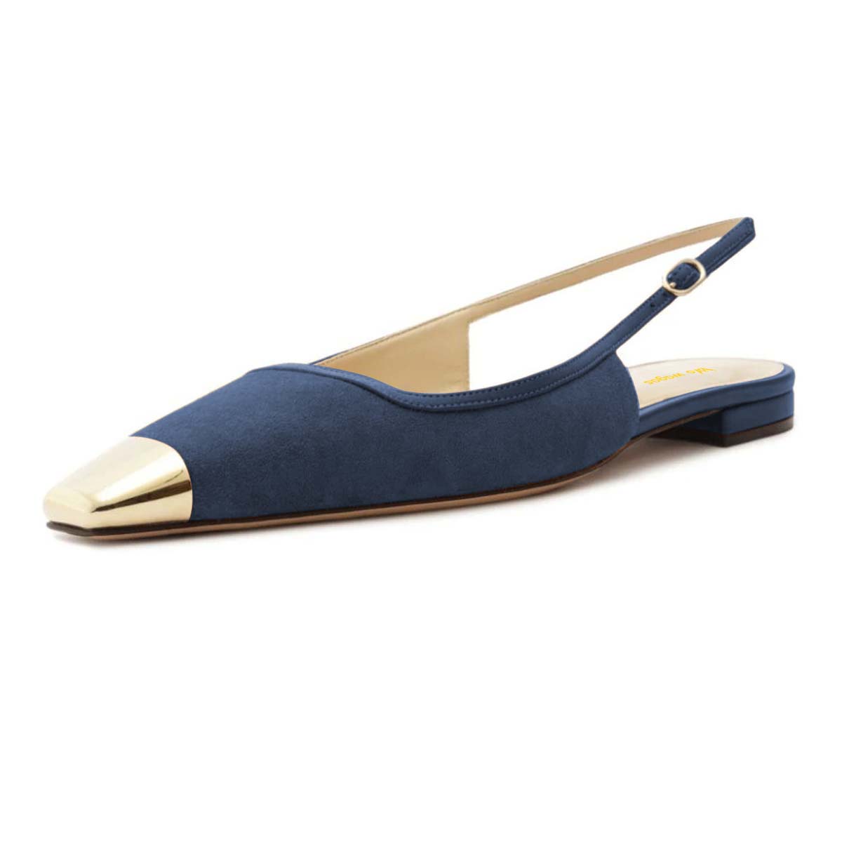 Navy Metal Cap Toe Patchwork Buckle Slip-On Slingback Flat Shoes Women Nicepairs