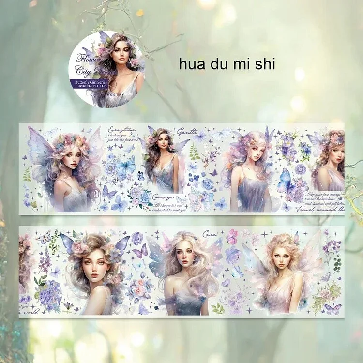 Journalsay 50mm*200cm Butterfly Girl Series Vintage Flower Character Material Decor PET Tape