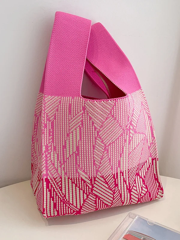 Split-Joint Striped Woven Handbag