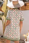 Women's Vintage Boho Geometric Flower Print Short Sleeve Loose Mini Dress
