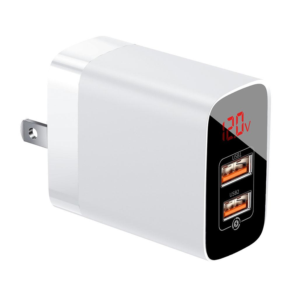 

BaseusUS Charger 18W Dual QC Digital Display Charger Adapter, White, 501 Original