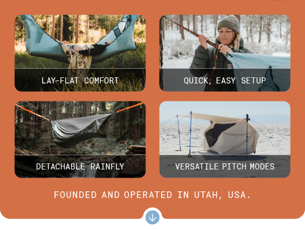 Lay-Flat Comfort Quick. Easy Setup.  Detachable Rainfly. Versatile Pitch Modes. 