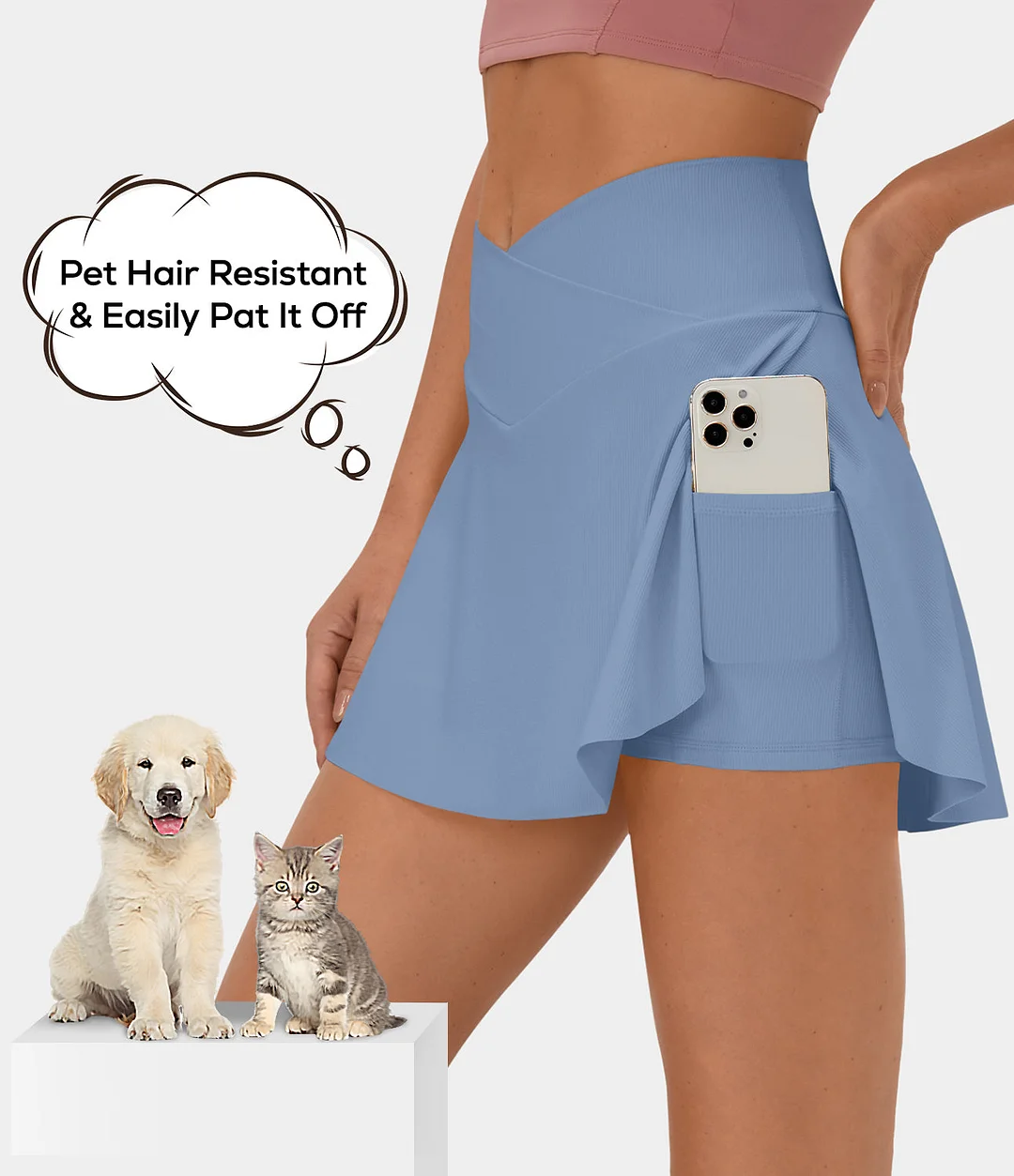 Patitoff Flow Pet Hair Resistant Crossover Side Pocket 2-in-1 Activity Skirt-Lucid