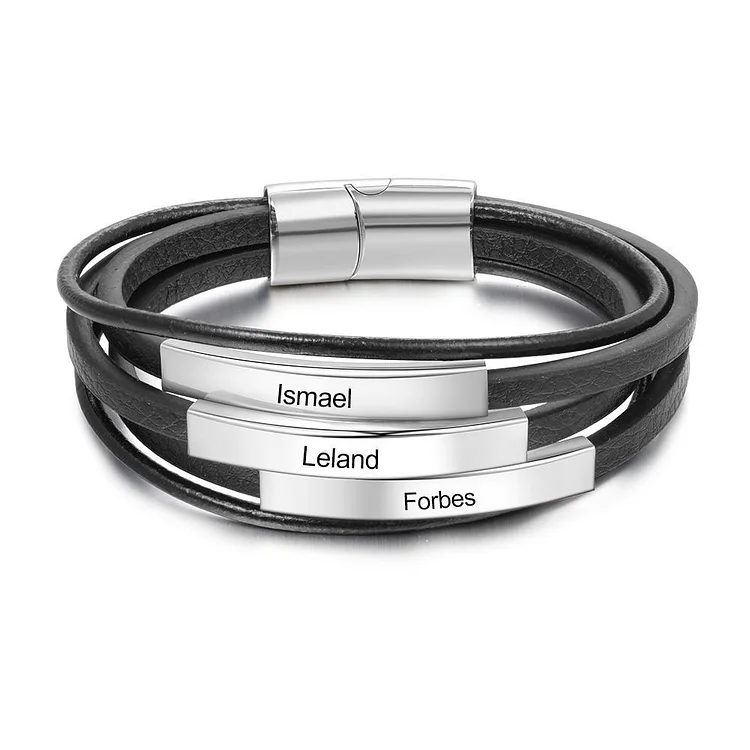 Bracelet Bracelet Homme 3 Prénoms Personnalisés Noirs Meilleur Jessemade FR