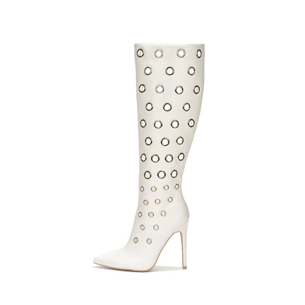 GOOSHOE Stylish Pointed Toe Stiletto Heels Zip Knee High Boots