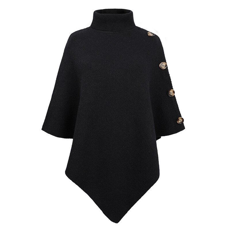 Toloer Turtleneck Vintage Cape Long Sweater Women Bat Sleeve Autumn Winter Button Tops Jumper Holiday Pullover Sweaters 24086