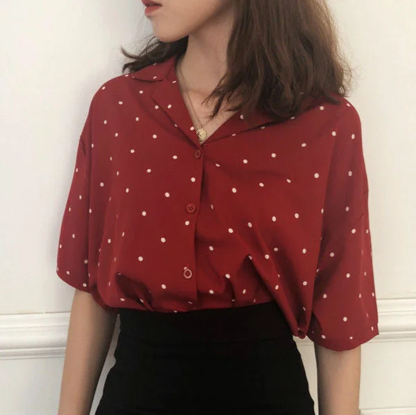 Dotted Short-Sleeve Blouse YP1306
