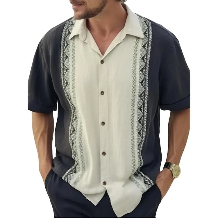 Men's Casual Art Geometric Stripe Print Lapel Shirt