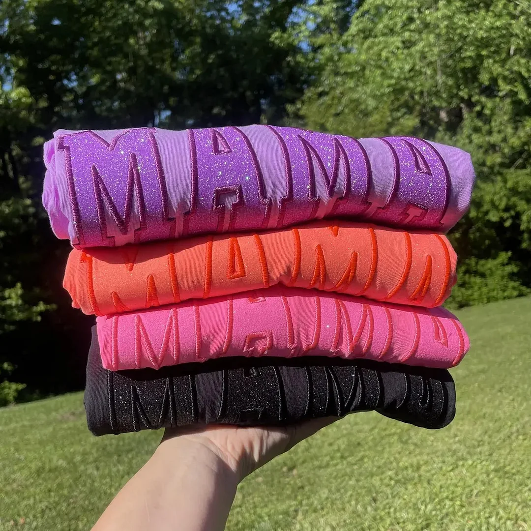 Custom Mama Glitter Appliqué Short-Sleeve Shirt