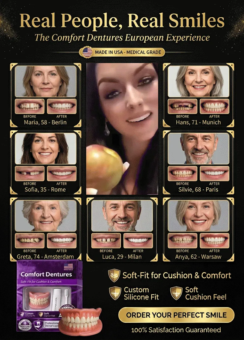 🔥Confident Smile Complete Denture Set. ✅ Medical Grade: BPA-free, made with high-molecular-weight memory material. ⏱️ In just seconds, you can wear them and enjoy healthy, beautiful teeth, savoring every bite.