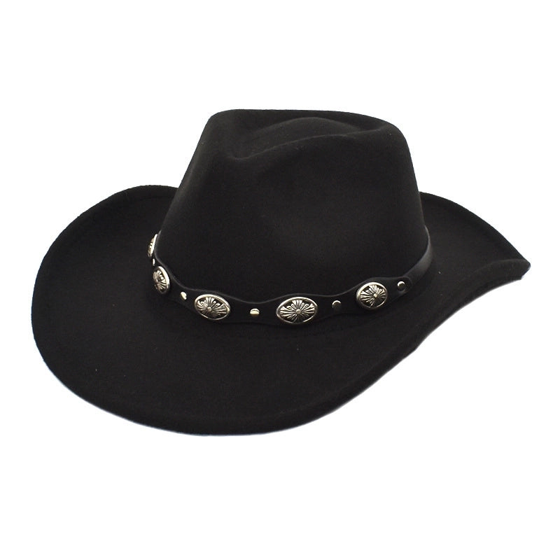 Unisex Cowboy Style Solid Color Flat Eaves Fedora Hat
