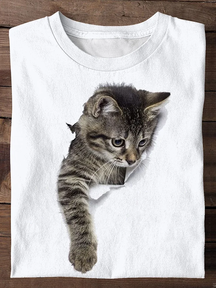 3D Cute Cat Print T-shirt