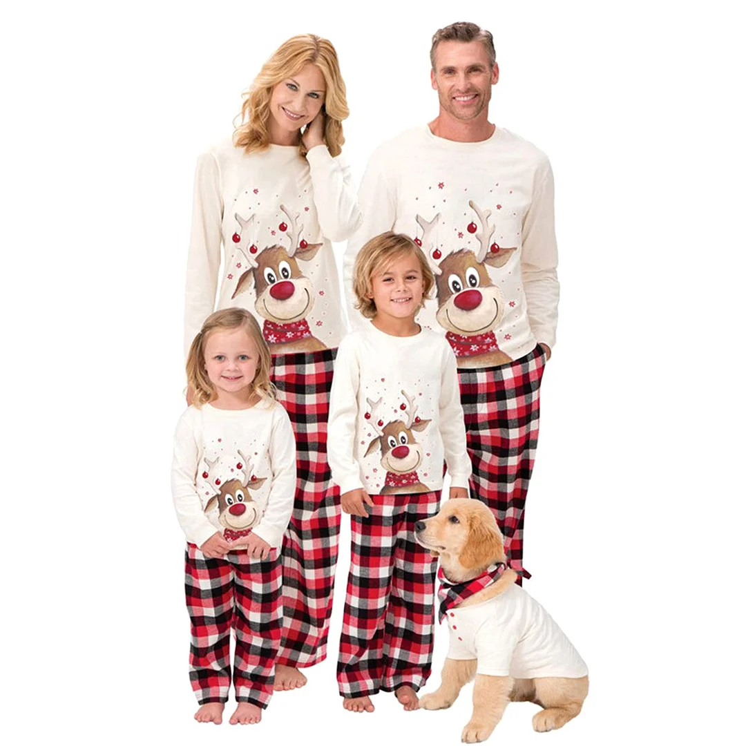 2022 Christmas Family Matching Cartoon Moose Pajamas Top + Pants + Baby Jumpsuit