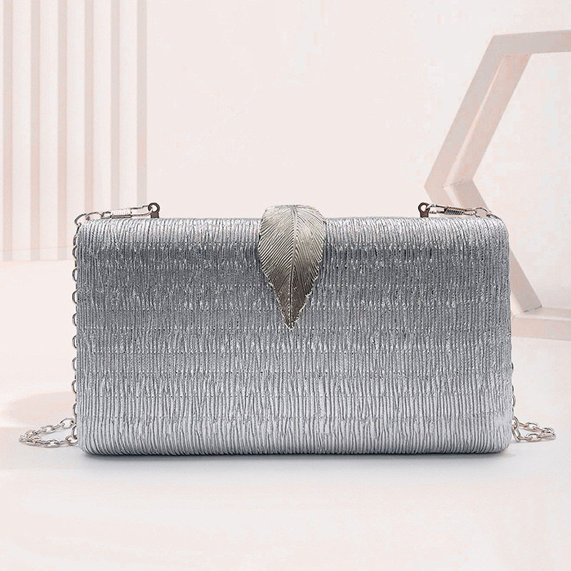 Evening Gold Metal Leaf Shaped Buckle Square Clutches Bag 2024 - Flycurvy 
