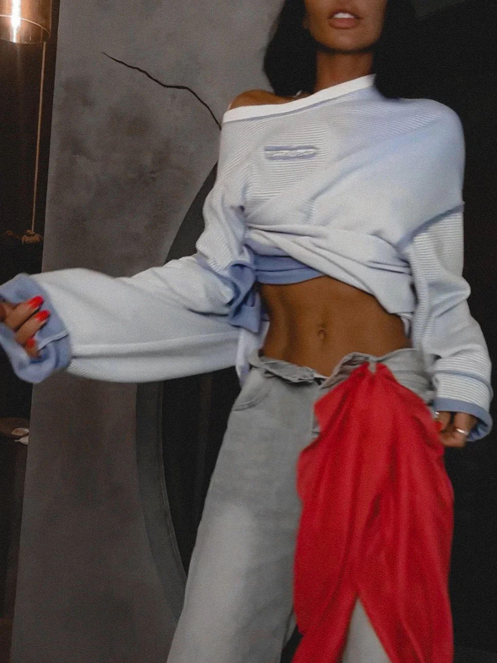 Athvotar Athvotar Street Wind Outside The Stitched Striped Edgy Women Loose Comfortable Lazy Trend Set Long-Sleeved Top