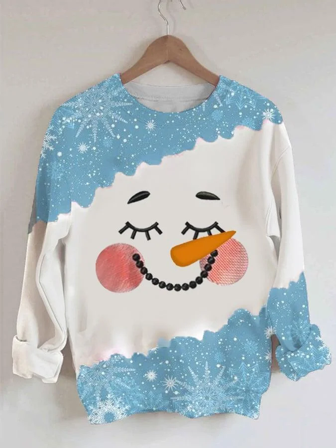 Women's Christmas Snowman Emoji Fun Print Sweatshirt Printed Sweatshirt