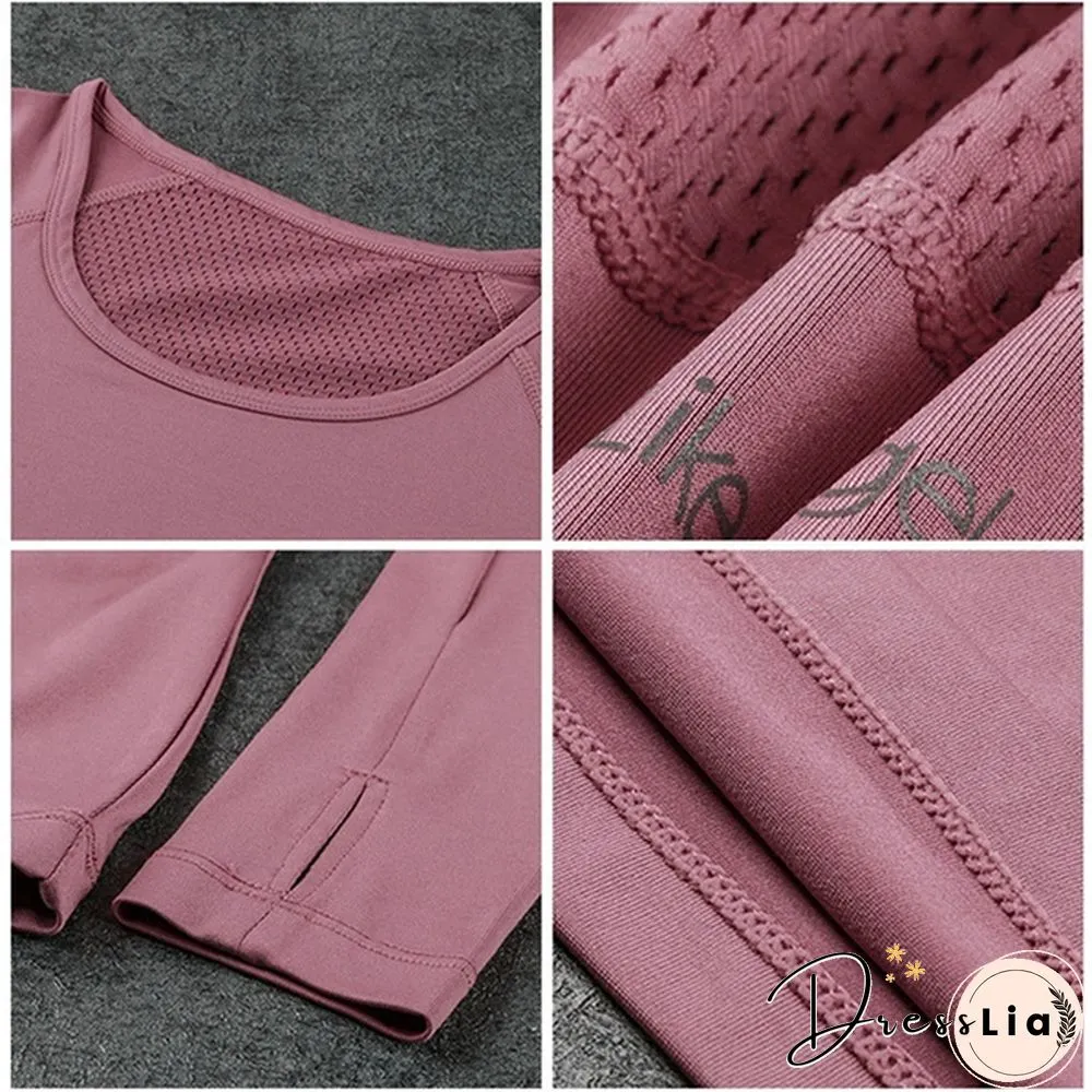 Women Mesh Hollow Out Yoga Top Full Sleeve Sport Shirt Quick Dry Fitness Clothing Gym Running Jogging Shirts Slim Activewear
