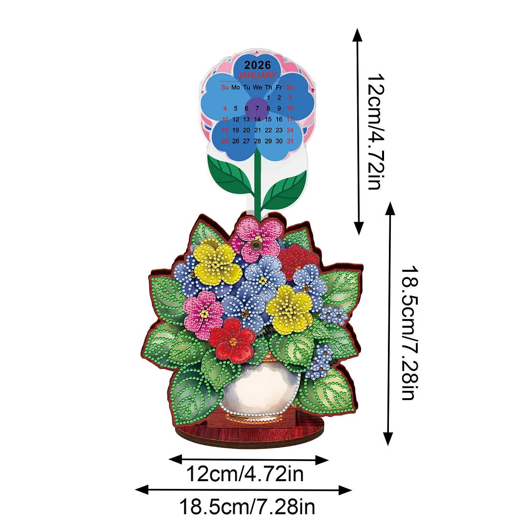 2026 Calendar DIY Diamond Art Kit Flower Pot Wooden Diamond Painting Calendar