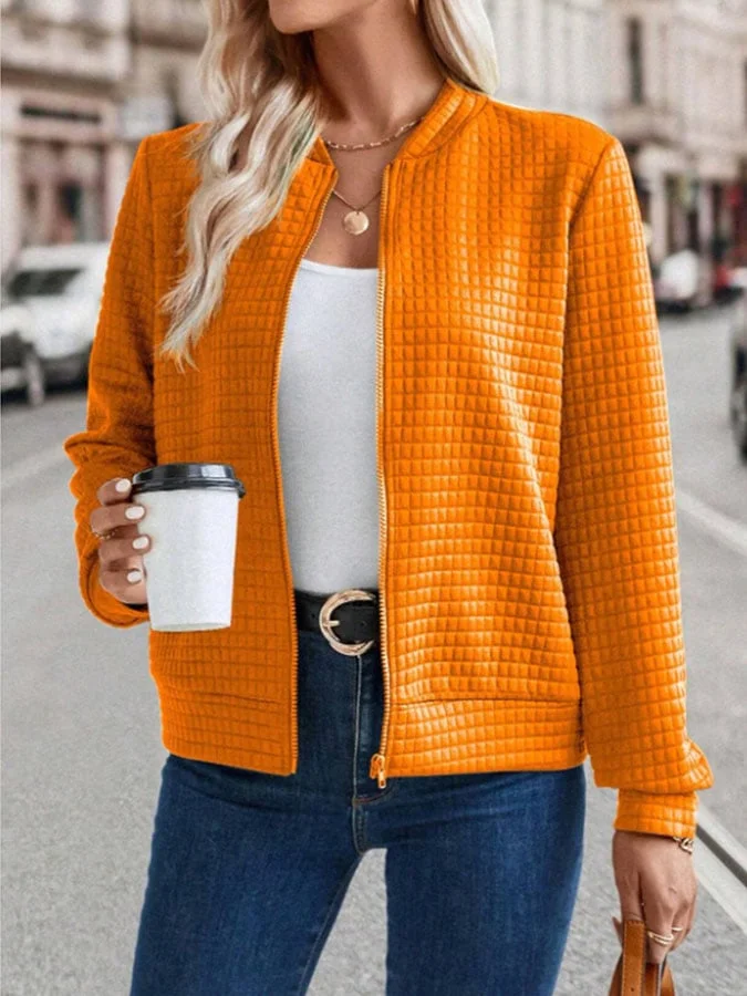 Women's Square Plaid Solid Color Cardigan
