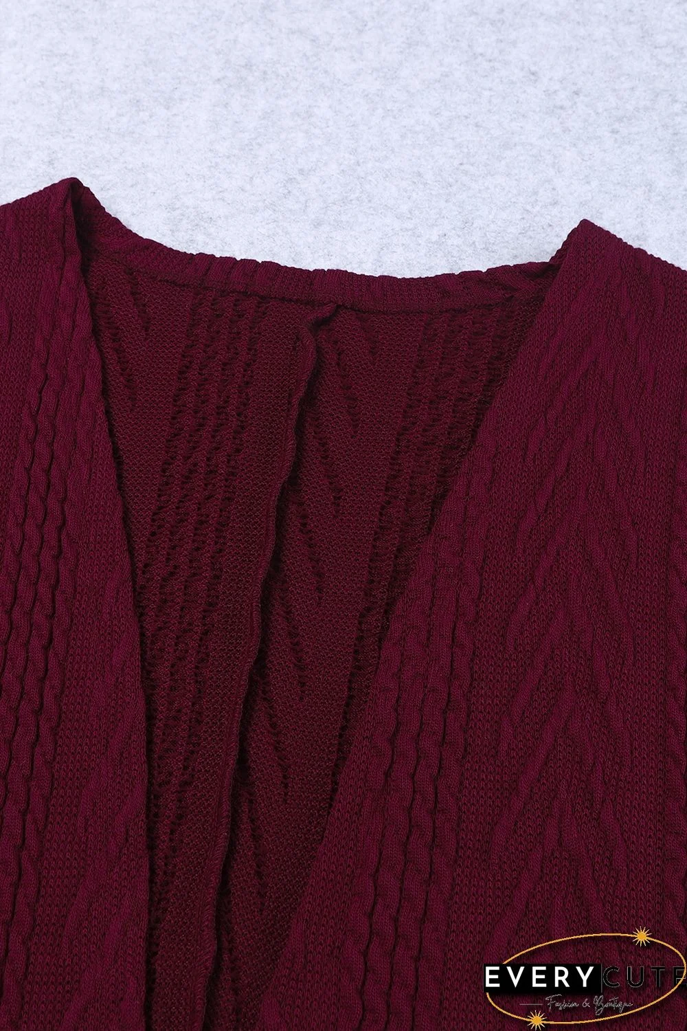 Red Drop Shoulder Textured Cardigan