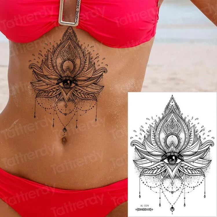 Waterproof Temporary Sticker Geometric dragonfly Sternum Tattoo Black Triangle Tattoos Body Arm Fake Tatoo Chains Sternal patch