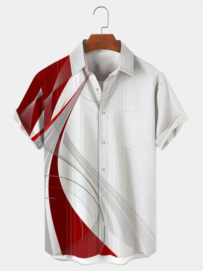 Men's Geometric Print Chest Pocket Geometric Shirt Plus Size Shirt