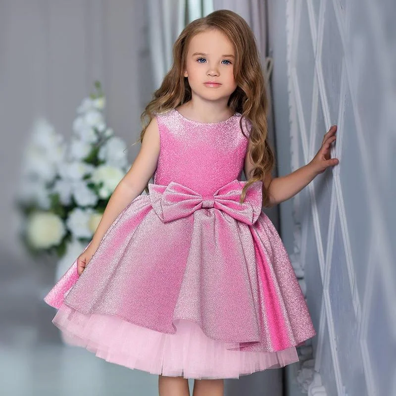 Kids Formal Prom Girls Dresses for Weddings Bow Mesh Dress Princess Costume Girl Birthday Party Gown 4-10 Years vestidos 2021