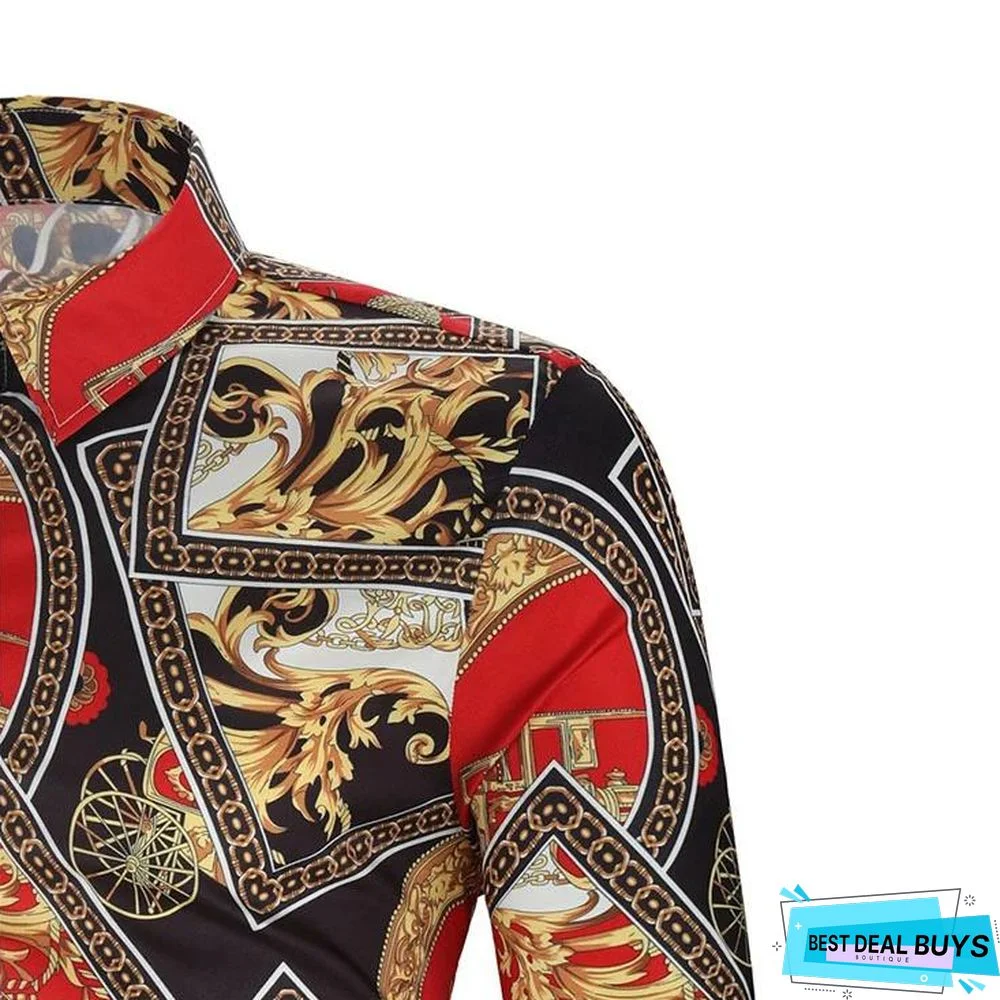 Printed Plus Size Men's Casual Long Sleeve Shirts